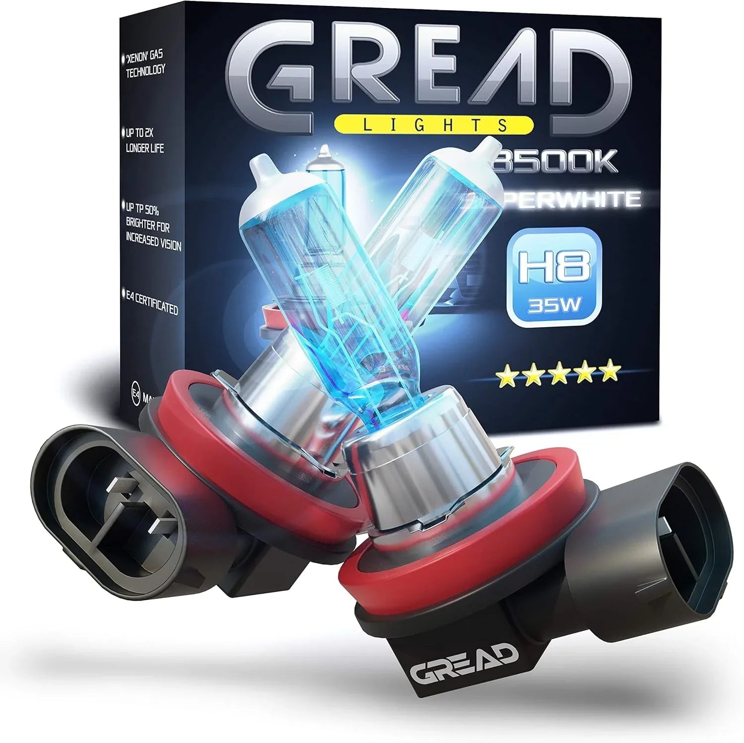 Gread H8 Super White Xenon Halogen Lamp 8500K 35W E‑Certified - Gomix Brands Outlet